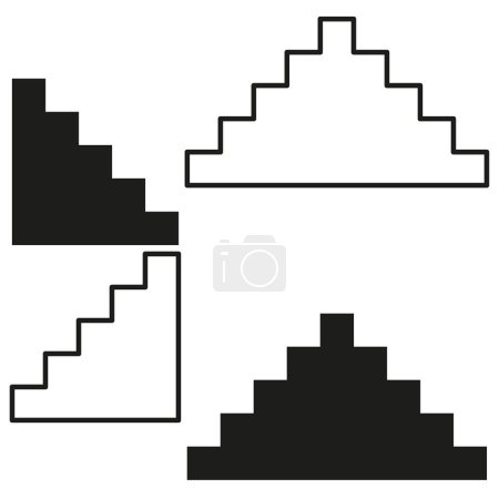 Pixelated staircase icons. Retro video game graphics. Step progression concept. Vector illustration. EPS 10. Stock image.