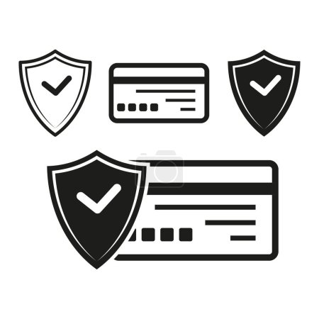 Conjunto de iconos de pago seguro. Símbolos de protección de tarjetas de crédito Concepto de seguridad financiera y verificación. Ilustración vectorial. EPS 10. Imagen de stock.