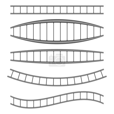 Conjunto de vectores de tira de película con diferentes curvaturas sobre un fondo blanco. Ilustración vectorial. EPS 10. Imagen de stock.