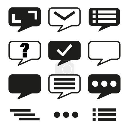 Ilustración de Conjunto de iconos de chat y mensajes. Burbujas de comunicación con varios símbolos. Elementos de conversación y diálogo. Ilustración vectorial. EPS 10. Imagen de stock. - Imagen libre de derechos