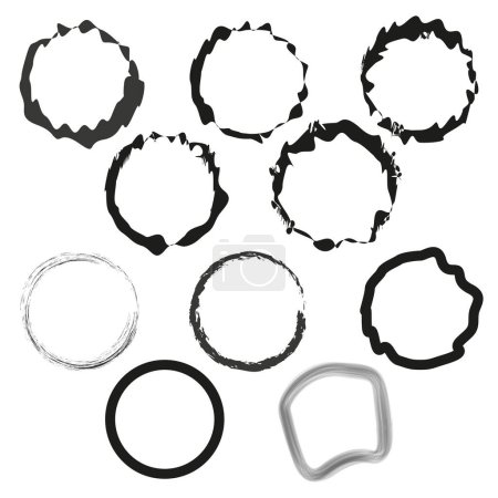 Collection of vector circle frames with various brush and ink styles. Vector illustration. EPS 10. Stock image.