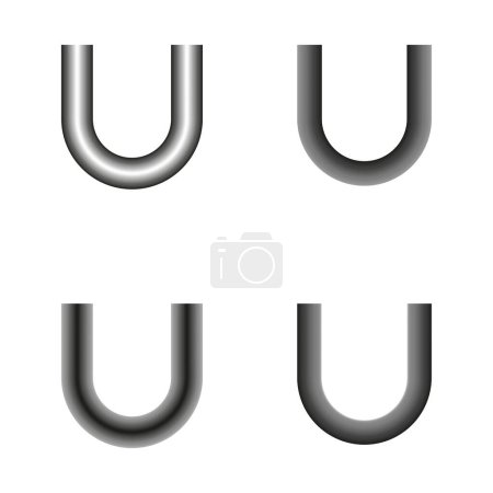 Set of vector letter U with a metallic gradient effect. Vector illustration. EPS 10. Stock image.