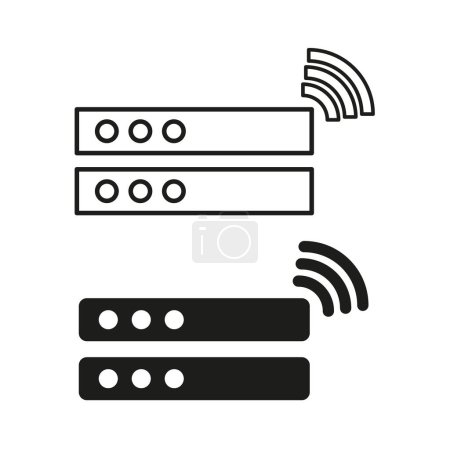 Server rack with wireless signals. Networking equipment icon. Vector illustration. EPS 10. Stock image.