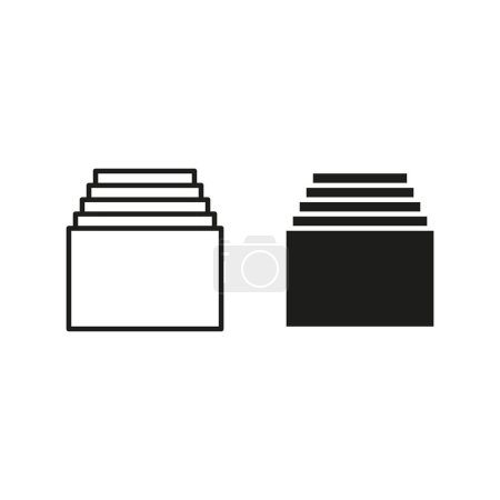 Iconos de bandeja de papel apilados. Símbolos de organización. Contraste blanco y negro. Ilustración vectorial. EPS 10. Imagen de stock.