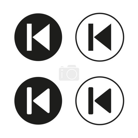 Conjunto de iconos de botón hacia atrás. Concepto de control multimedia. Tema en blanco y negro. Ilustración vectorial. EPS 10. Imagen de stock.