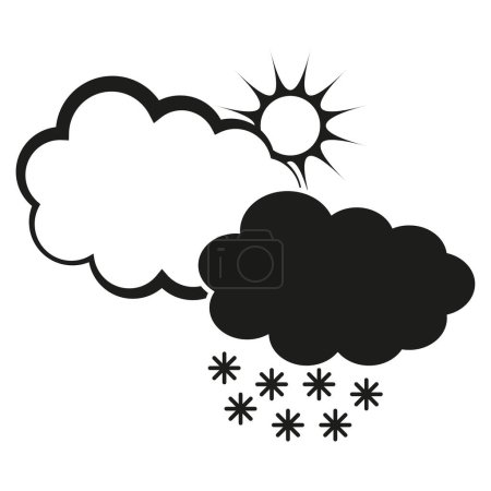 Contrasting weather icons. Sun behind cloud. Overcast rain clouds. Falling snowflakes symbol. Vector illustration. EPS 10. Stock image.