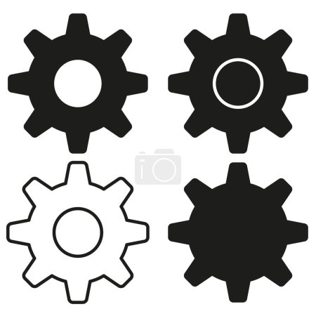Gear icons set. Industrial machinery symbols. Mechanical engineering signs. Simple cogwheels representation. Vector illustration. EPS 10. Stock image.
