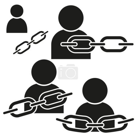 Chain link interaction between individuals. Personal connection and network strength concept. Social bonds symbols. Vector illustration. EPS 10. Stock image.
