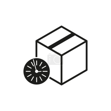 Package delivery time icon. Box with clock symbol. Shipping speed illustration. Fast service representation. Vector illustration. EPS 10. Stock image.