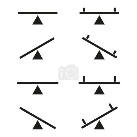 Balance scales icon set. Equality measurement symbols. Justice abstract representation. Weight comparison signs. Vector illustration. EPS 10. Stock image.