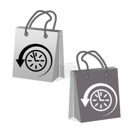 Shopping bags with quick delivery icon. Fast service concept. Time management in shopping. Vector illustration. EPS 10. Stock image.