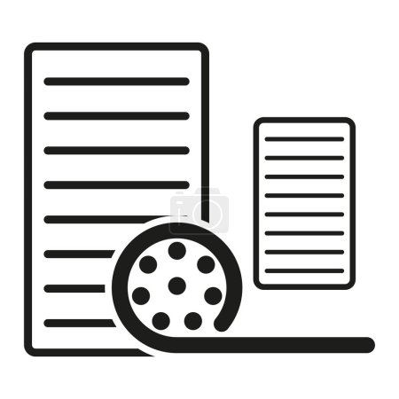 Film reel and documents icon. Pre-production cinema paperwork. Vector illustration. EPS 10. Stock image.