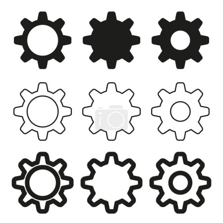 Collection of gear icons. Cogwheel set. Machinery parts. Vector illustration. EPS 10. Stock image