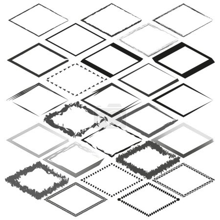 Assortiment de cadres de grunge et de dessins de bordure. Collection de différentes formes carrées. Illustration vectorielle. SPE 10. Image de stock.