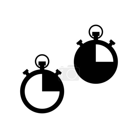 Stoppuhr-Symbole gesetzt. Symbole zur Zeitmessung. Einfache schwarz-weiße Chronometer. Vektorillustration. EPS 10. Archivbild.