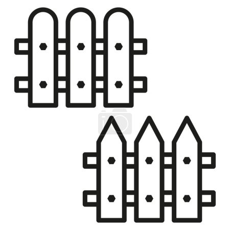 Wooden fence icon set. Garden boundary symbols. Security barrier representation. Property division line. Vector illustration. EPS 10. Stock image.