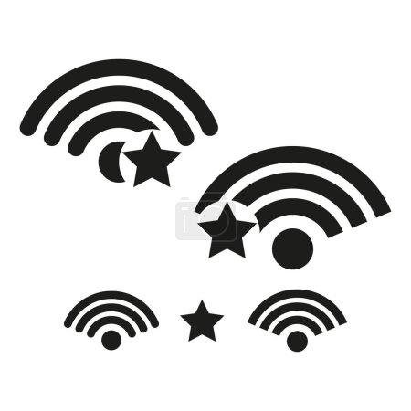 Téléchargez les illustrations : Indicateurs de puissance du signal Wi-Fi avec étoiles. Concept de qualité Internet. Illustration vectorielle. SPE 10. Image de stock. - en licence libre de droit