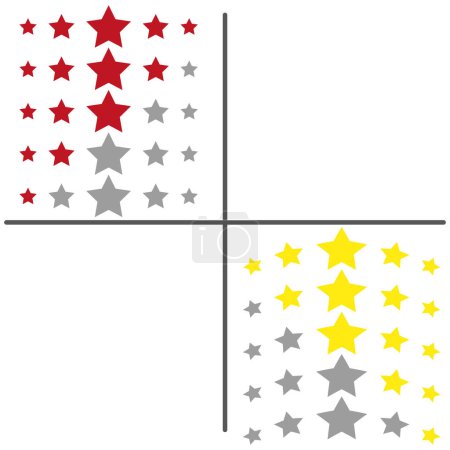 Matriz de cuatro cuadrantes con estrellas. Tabla conceptual de valoración. Medición de rendimiento. Ilustración vectorial. EPS 10. Imagen de stock.