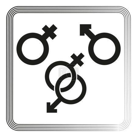 Geschlechtersymbole greifen ineinander. Männliche und weibliche Zeichen. Gleichberechtigungskonzept. Vektorillustration. EPS 10. Archivbild