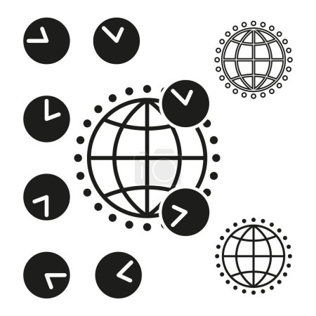 Concepto de zonas horarias globales. Sincronización del reloj mundial. Cronometraje internacional. Ilustración vectorial. EPS 10. Imagen de stock.