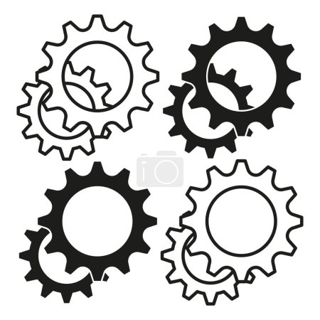 Illustration for Broken gear icons set. Machinery failure concept. Cogwheel damage symbols. Vector illustration. EPS 10. Stock image. - Royalty Free Image