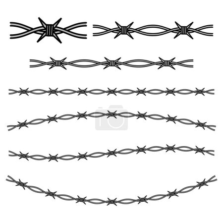 Barbed wire borders set. Security fencing. Vector illustration. EPS 10. Stock image.