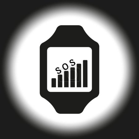 Smartwatch mit SOS und Signalstärke-Symbol. Notruf-Funktion. Vektorillustration. EPS 10. Archivbild