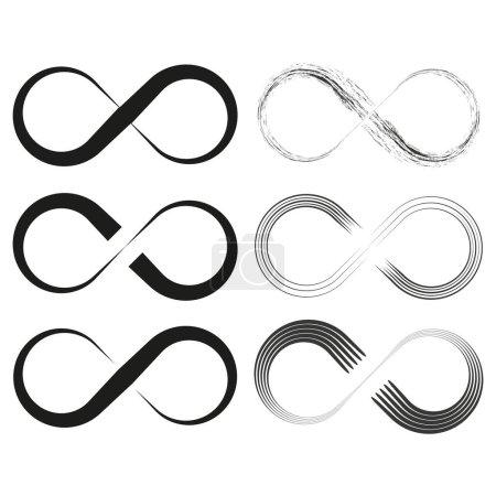 Infinity symbols set. Endless loop icons. Eternal, limitless signs. Vector illustration. EPS 10. Stock image