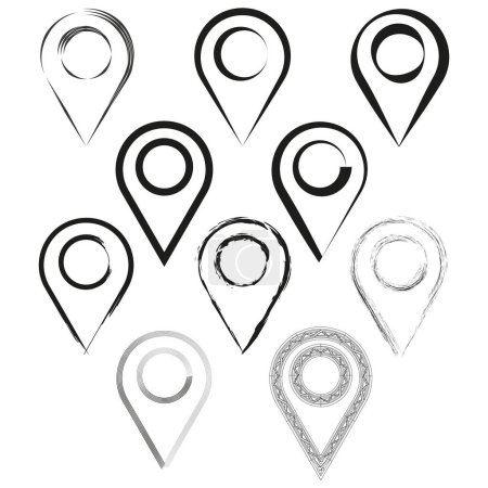 Location pin icons set. Map pointer symbols. Navigation sign collection. GPS location point graphic. Vector illustration. EPS 10. Stock image