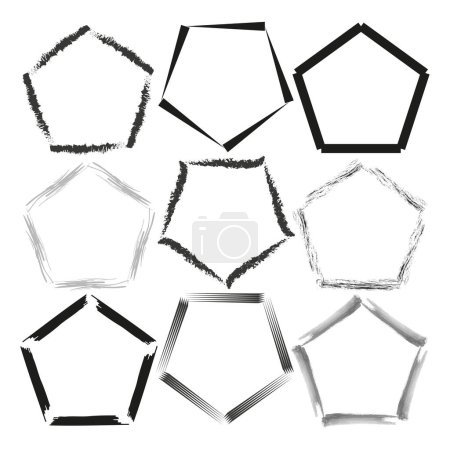 Hand-drawn polygon shapes collection. Abstract geometric sketches. Artistic pentagons and hexagons. Vector illustration. EPS 10. Stock image.