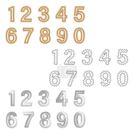 Illustration for Sets of decorative numbers. Golden bead, fuzzy, and lined style digits. Typography design. Vector illustration. EPS 10. Stock image - Royalty Free Image