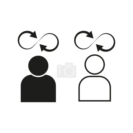 User Feedback Concept Icons. Person mit Denkprozesspfeilen, Entscheidungsfindung. Vektorillustration. EPS 10. Archivbild.