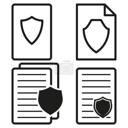 Geschützte Dokumente. Sichere Dateien Symbole. Datenschutzerklärung. Embleme für Datensicherheit. Vektorillustration. EPS 10. Archivbild.