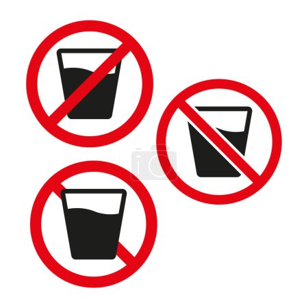 Pas de boissons autorisées signe. Interdiction rouge et noire. Symbole de restriction de boisson. Illustration vectorielle. SPE 10. Image de stock.