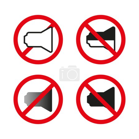 No sound icons. Prohibited speaker signs. Silent mode symbols. Vector illustration. EPS 10. Stock image.