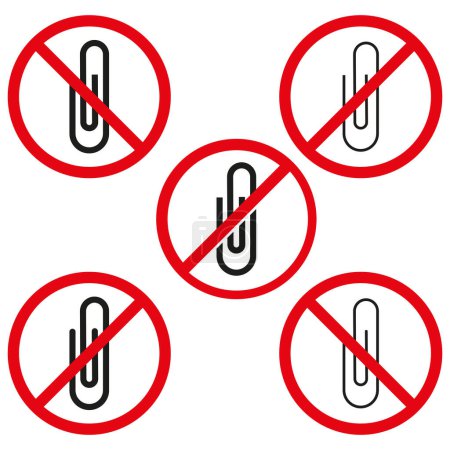 Prohibited paperclip icons. No attachment or linking symbol. Vector illustration. EPS 10. Stock image.