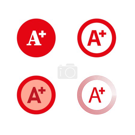 Red grade icons set. Academic excellence symbol. Educational achievement badge. Vector illustration. EPS 10. Stock image.