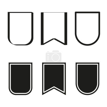 Conjunto de formas de escudo negro minimalista. Plantillas en blanco de emblemas heráldicos. Colección de símbolos de seguridad. Ilustración vectorial. EPS 10. Imagen de stock.