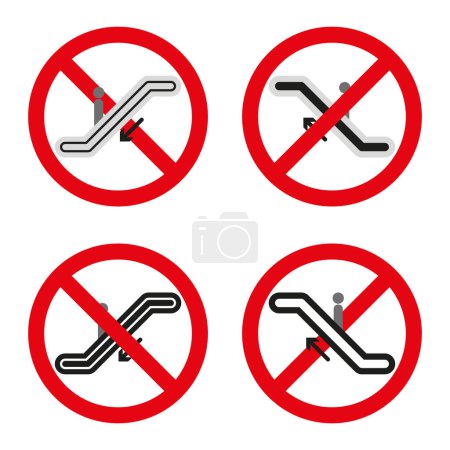 Escalator safety icons. No strollers symbol. Child caution sign. Vector illustration. EPS 10. Stock image.