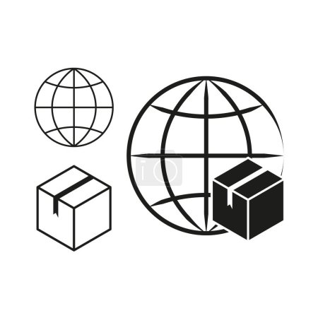 Ilustración de Iconos logísticos globales. Conjunto vectorial de globo y paquete. Envío y entrega de símbolos. EPS 10. - Imagen libre de derechos