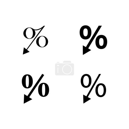Illustration for Interest rate decrease icons. Downward financial trend symbols. Vector percentage decline illustrations. Economic downturn representation. EPS 10. - Royalty Free Image