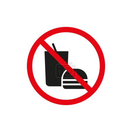 No food or drink sign. Vector prohibition symbol. Red circle and black icon. Eating forbidden. EPS 10.