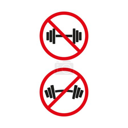 Prohibited barbell icon. No gym activity Vector. Red circle warning. Fitness restriction notice. EPS 10