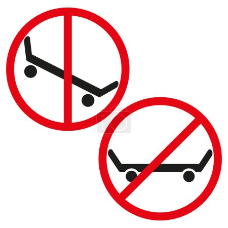 Kein Skateboarding-Schild. Symbol für das Skateboard-Verbot. Kein Schlittschuhlaufen erlaubt. Vektorillustration. EPS 10. Archivbild.