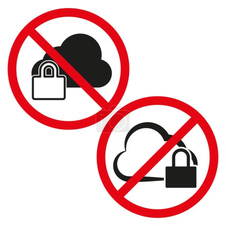 Prohibited cloud security icons. No access to cloud storage symbols. Privacy and restricted data concept. Vector illustration. EPS 10. Stock image.