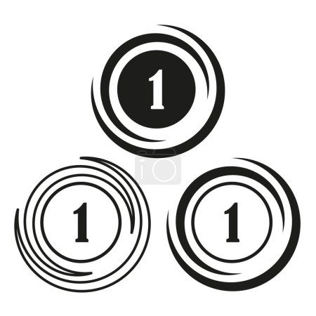 Illustration for Number one Vector concept. Triple coin design. Monochrome medal icons. Abstract circular shapes. EPS 10 - Royalty Free Image