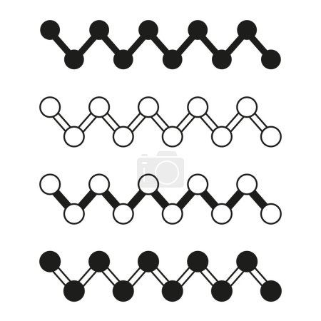 Ilustración de Estructuras moleculares en blanco y negro. Patrones de enlace de átomos geométricos vector. Diseño de ciencia y química. Enlaces moleculares monocromáticos. EPS 10. - Imagen libre de derechos