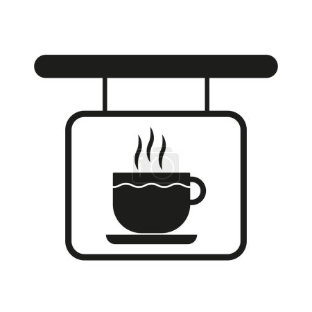 Illustration for Hot coffee cup signboard. Vector icon for cafe. Simple black and white beverage symbol. EPS 10. - Royalty Free Image