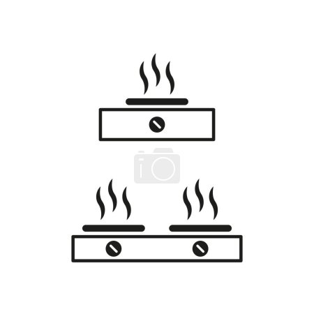 Modern kitchen burner icons. Simple stove top illustrations with heat elements. Cooking symbols in black and white. EPS 10.