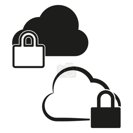Sicheres Cloud-Service-Konzept. Verschlüsselte Datenspeicherung. Digitales Sicherheitsschloss-Symbol. Datenschutzwolke. Vektorillustration. EPS 10. Archivbild.